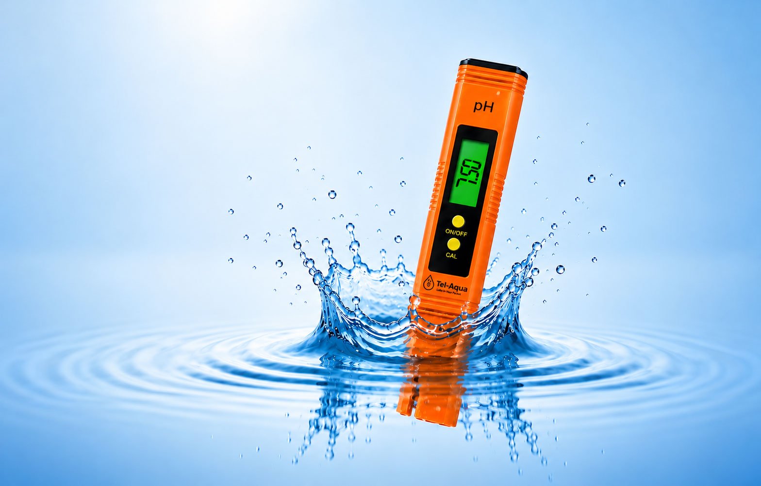 Tel-Aqua pH meter splashing into water